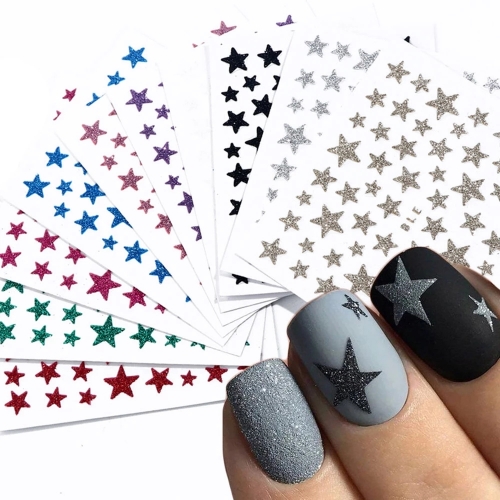 1sheet 3D Nail Slider Stars Stickers Glitter Shiny Decoration Decal DIY Transfer Adhesive Colorful Nail Art Tips Manicure