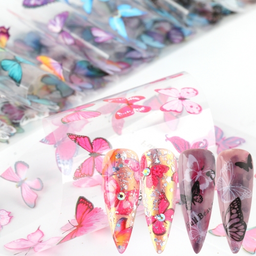 10pcs/set Colorful Butterfly Nail Foils Transfer Sticker Black Blue Pink Design Adhesive Slider For Manicure Nail Decorations