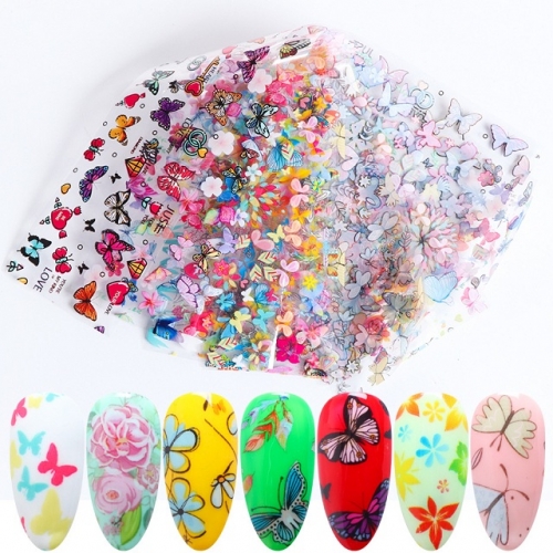 10pcs/set Nail Art Transfer Foils Nail Sticker Tip Decal Decoration Design DIY Butterfly Plum Flower Manicure Tools Nail Stickers