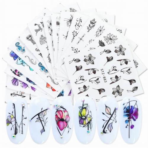 1pc Black Nail Stickers Slider Flower Lotus Butterfly DIY Floral Designs Water Tattoo for Wraps Decals Manicure Set