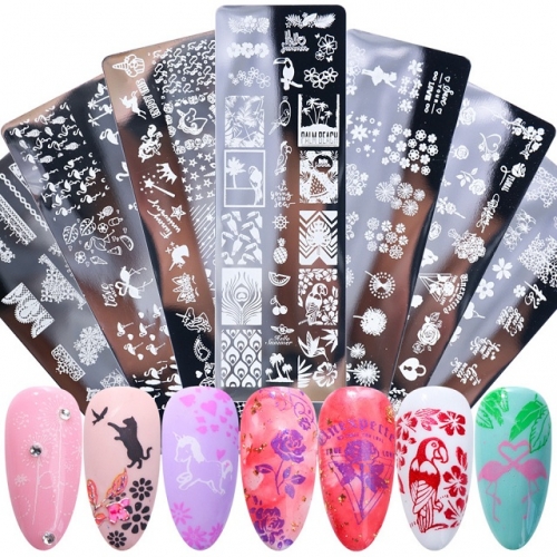 1Pcs Nail Art Stamping plates Letter Cat Image Plates Nail Polish Template New Year Stencil For DIY Manicure