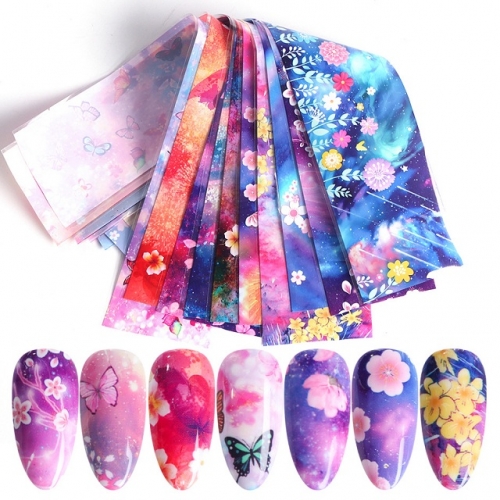 10designs/set Mix Butterfly Flower Stickers On Nails Foil Transfer Adhesive Wraps Paper Nail Art Decals Decorations Manicure Designs