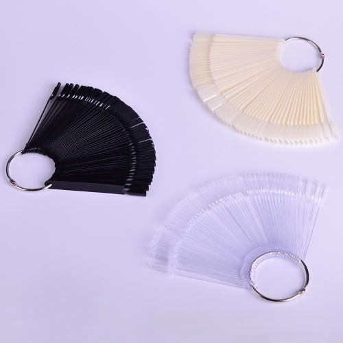 50pcs/set Fake Nail Tips Fan Design Color Card Clear Nature Black Nail Art Display Practice Acrylic Gel Polish Manicure Tool