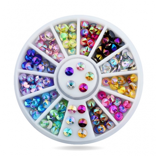 1wheel Colorful Sharp Crystal AB 3d Nail Rhinestone Wheel Shiny Glitter Nail Art Tips Decoration Tools