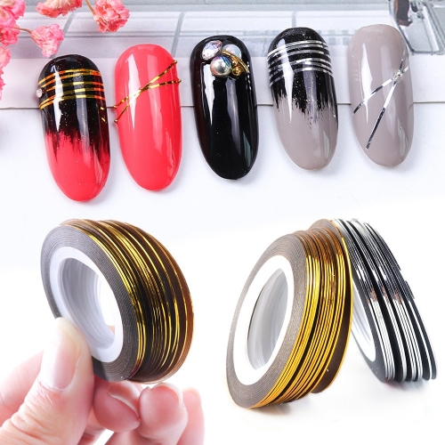 1roll 0.5mm Gold Sliver Glitter Striping Tape Line Nail Transfer Sticker 3D Adhesive Nail Art Decorations Manicure