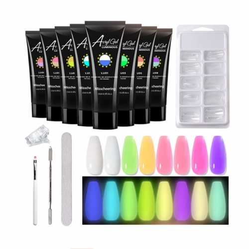 15ML Luminous Poly Nail Gel Set For Extension Finger Glow in the Dark Painless Quick Building Acrylic Poly Nail Art Gel Manicure set