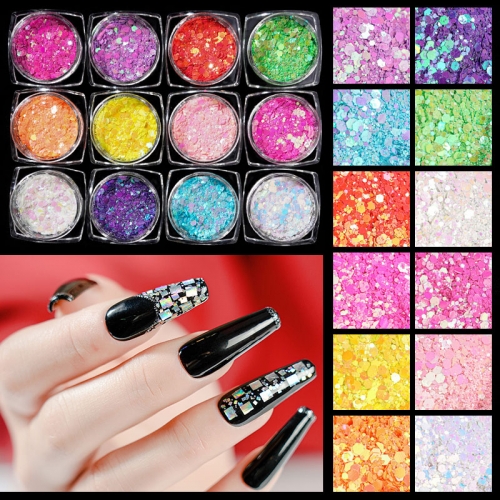 Square Hexagon Glow In The Dark Laser Sequin Mixed Rainbow Fairy Holographic Nail Glitter