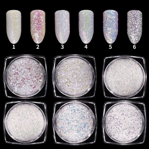 6colors/set 3D Charm Nail Art Pigment Decoration Tools White Holographic Aurora Colorful Nail Art Sequins