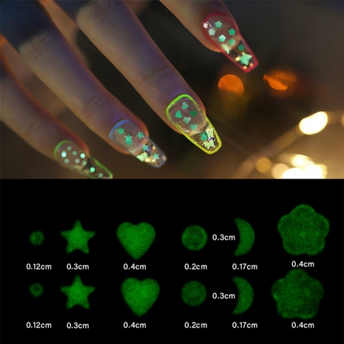 6Jars/set Luminous Moon Heart Nail Sequins Powder Magic Acrylic Nail Art Glitter