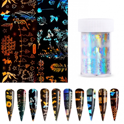 1Roll/box Holographic Butterfly Laser Flower Rainbow Color Starry Sky Decoration Transfer Nail Foil