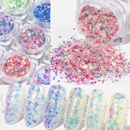 12Jars/Set Mermaid Fish Scale Nail Sequins Round Glitters Manicure Nail Art Tips Decorations Factory Price