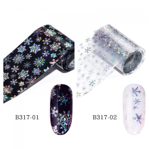 Black & Clear Snowflakes Designs Laser Silver Nail Art Transfer Foil Sticker for Christmas