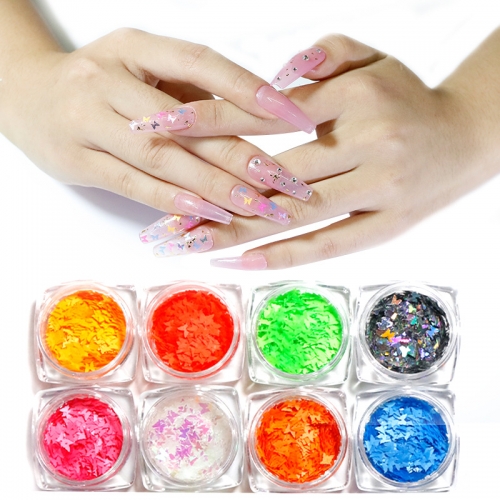 12colors/set 3D Beauty Fluorescence Nail Art Butterfly Decals Nail DIY Mixed Flash Decoration Stickers