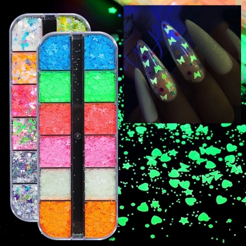 1 Box Nail Art Luminous Sequins Butterfly Sequins Long Strip Boxed Five-Pointed Star Ultra-Thin Sequins Luminous Sequins