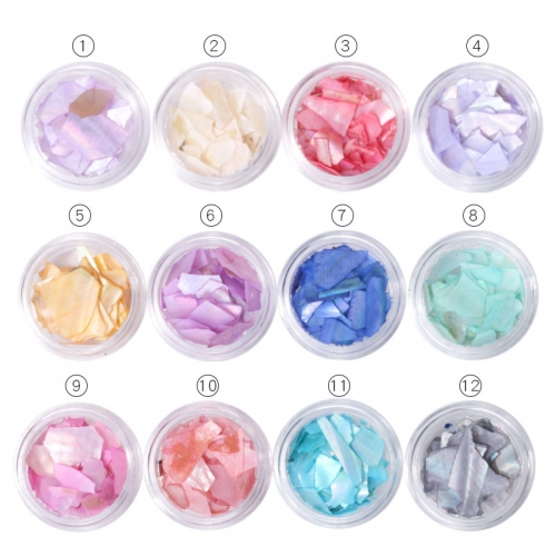 12 Colors/set Irregular Natural Nail Shell Sequins Flakes