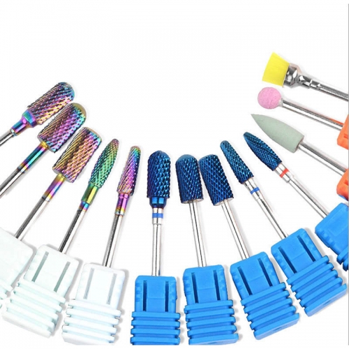 13 Types Rainbow Tungsten Carbide Burrs Nail Drill Bits Blue Electric Manicure Drill Nail Art Accessories Tools C series