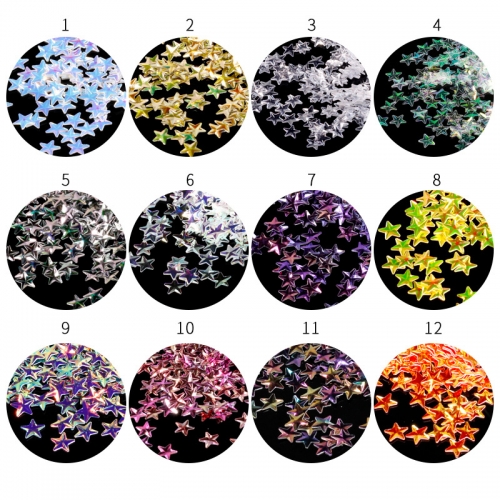 12jars/set Nail Stick Sequins Heart Star Flowers DIY Nail Art Decoration