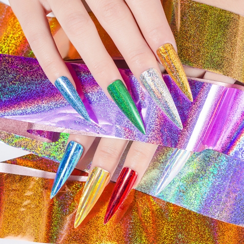10rolls/box Charm Polish Holographic Nail Foil Art Stickers Gold And Silver Metal Color Starry Paper Transfer Foils