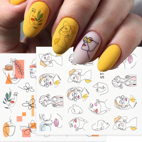 1sheet Nail Art Sticker Ins Classic Face Black Line Nail Watermark Sticker French Art Nail (16 Kinds Of Colors For Sale)