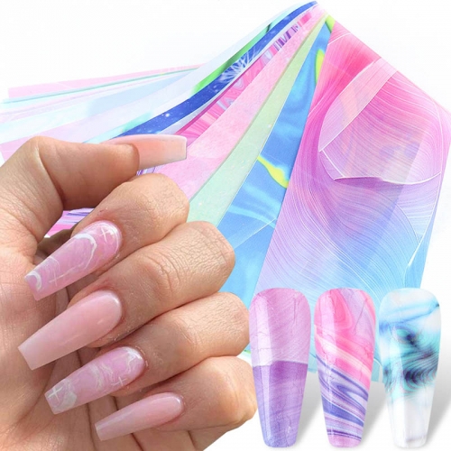 10pcs/pack Holographic Nail Art Foils Set Marble Starry Sky Design Transfer Paper Stickers Decal Slider for Nails Decoration