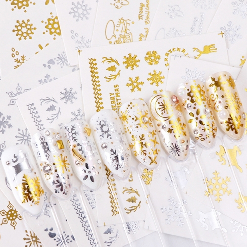1pcs Gold Silver Nail Art Water Stickers Set Snowflakes Christmas Designs Decals For Nail Decorations Sliders Manicure