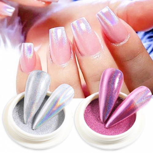1jar Holographic Nail Powder Chrome Laser Mirror Glitter Design Nail Art Pigment Rub Dust Flakes Decorations Brush Manicure