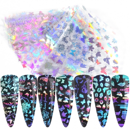 10Pcs/Set Butterfly Nail Foils Nail Art Transfer Stickers Flowers Colorful Decals Paper Adhesive Wraps Manicure Decorations