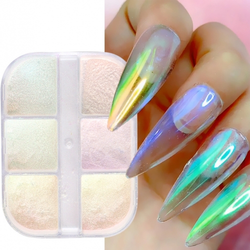 1box Aurora Powder 3D Holographic Mirror Random Colors Pearl Chrome Pigment Dust Gel Polish Nail Art Glitter
