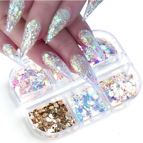 1box Aurora Mirror Glitter Flake Nails 3D Ultra-thin Gradient Sequins DIY Nail Accessories Manicure