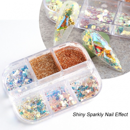 6 Grids/Box Fairy Eye Irregular Glitter nail Sequins Flakes Manicure Art Decoration Slices