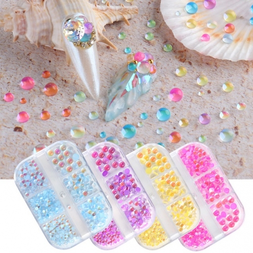 1 Box Mermaid Shimmer Glitter Nail Pearls Art Rhinestone Decoration Nail Charms Gem Alloy Metal Beads