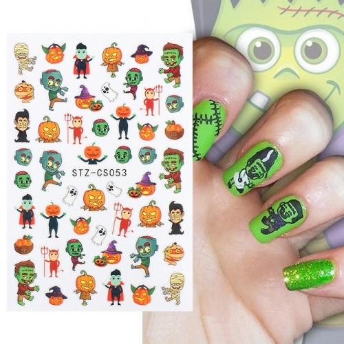 1 Pcs Halloween Nail Stickers Skull and Crossbones Autumn Maple Leaf Pumpkin Ghost Festival Adhesive Nail Stickers