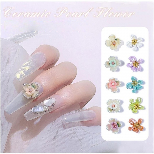1pcs 3D Nail Art Color Pearl Flower Jewelry Light Luxury Flower Three-Dimensional Small Fresh Phototherapy Nail Decoration
