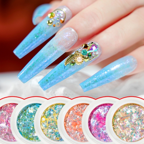 1jar Colorful Super Shining Nail Glitter Powder Iridescent Flakes Sequins Nail Art Manicure Decorations