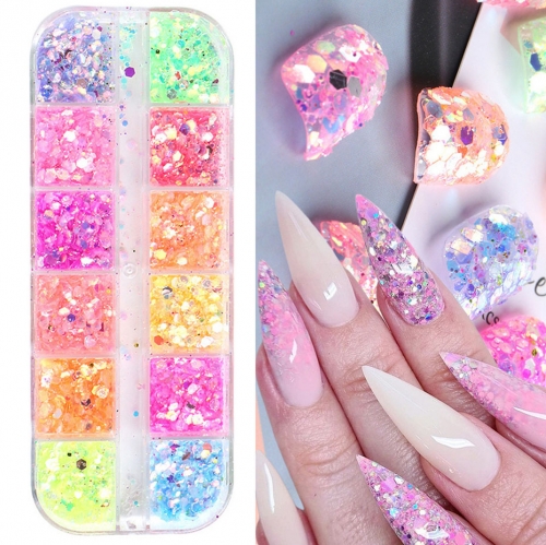 1Box Laser Mixed Color Hexagon Nail Sequins 3D Holographic Sparkly Flakes Slices Manicure Nails Art Decoration