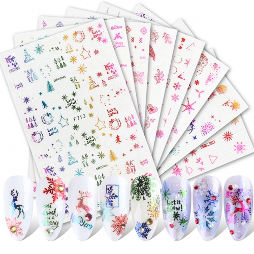 1pcs Winter Snowflake Nail Stickers White Elk Gold Color Christmas Tree Nail Art Sticker Nail Art Decals Design Decal Nails