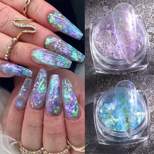 1jar Holographic Opal Nail Glitter Powder Irregular Scales Mermaid Glitter Nail Art Sequins Aurora Dust 