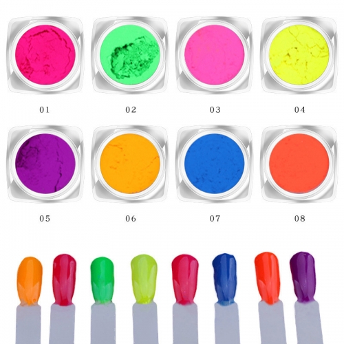 8 Colors/Set Nail Art Powder Neon Pigment Custom Label Package Fluorescence Powder Painting Many Colors