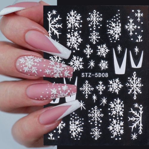 1Pcs 5D Snowflakes Christmas Art Decoration Nail Art Stickers Manicure Design Snow White Nail Stickers Design
