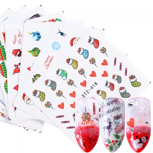 1 Sheet NEW Christmas Pattern for Nail Art Decorations Water Sticker Sets Santa Claus Manicure Slider Nail Decals Polish