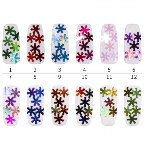 12colors/set Christmas Nail Glitter Art Decals Snowflake Nail Art Stickers Sequins for Xmas
