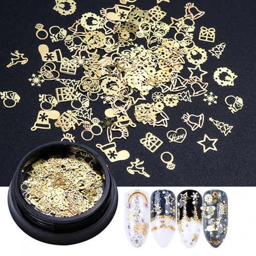 120pcs / set Nails for Christmas Special Nail Sequins Snowflake Bells Stars Nail Decoration Thin Charms Patches