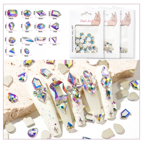 20 Pcs/Pack Nail Art Jewelry Nail Flat Bottom Diamond Jewelry Aurora Diamond AB Magic Color Nail Diamond 