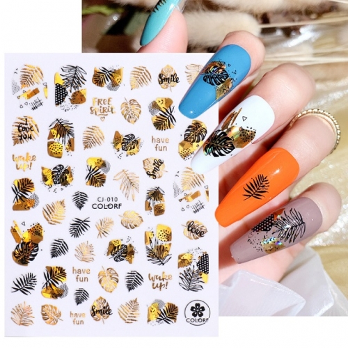 1 Pcs Two-color Hot Stamping Laser Gold Flower Leaf Thanksgiving Rose Nail Stickers