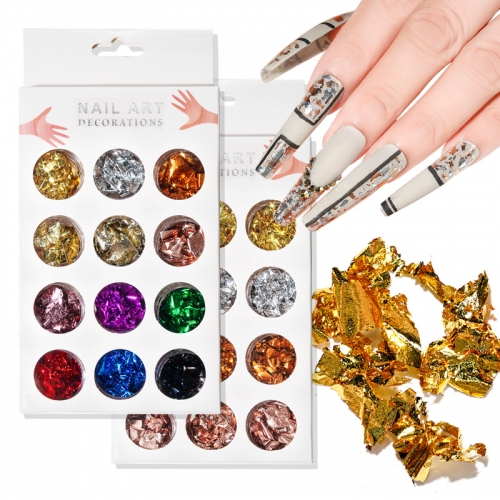 12pcs/set  Gorgeous Nails Glitter Flakes Paillette Chip Aluminum Bronze Sliver Gold Nail Art Foil