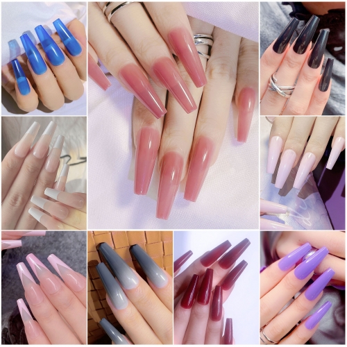 1set Artificial Nails With Glue European And American Pure Color Long Length Frosted Ballet Fake Nails 