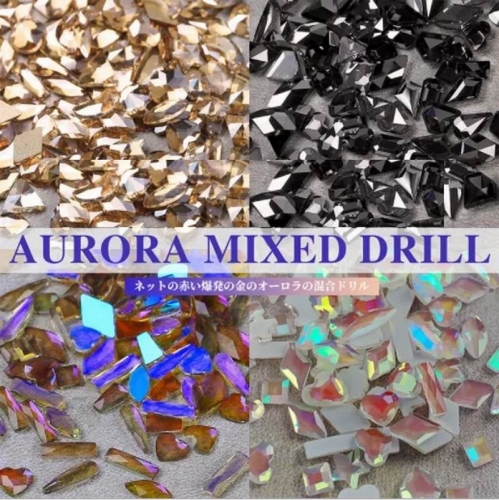 1bag Assorted Nail Accessories Aurora Phantom Special-shaped Diamonds Full Diamond Stickers Bright Black Nail Decoration