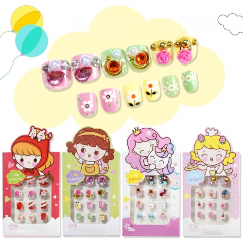 1box Nail Enhancement Finished Nail Piece Children Wear Nail 12 Piece Cartoon Removable Nail Sticker With Back Glue