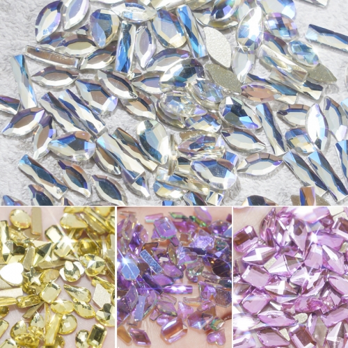 1bag Mixed 100pcs Crystal AB Nail Art Rhinestones Flatback Strass Shiny Glass Nail Stones Gems For 3D Nails DIY Manicure Decorations