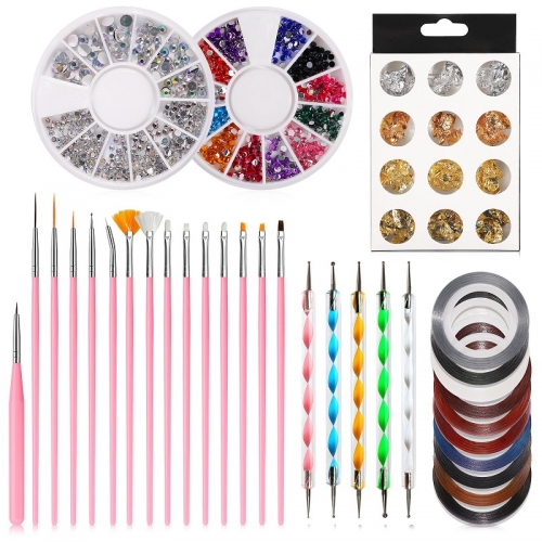 1 Set Professional Nail Art Brushes Dotting Tools Kit For Manicure Liner Rhinestone Acrylic Paint Brush Set